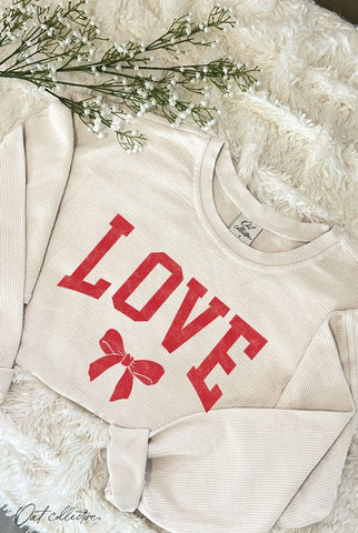 Love Bow Thermal Vintage Oversized Sweatshirt