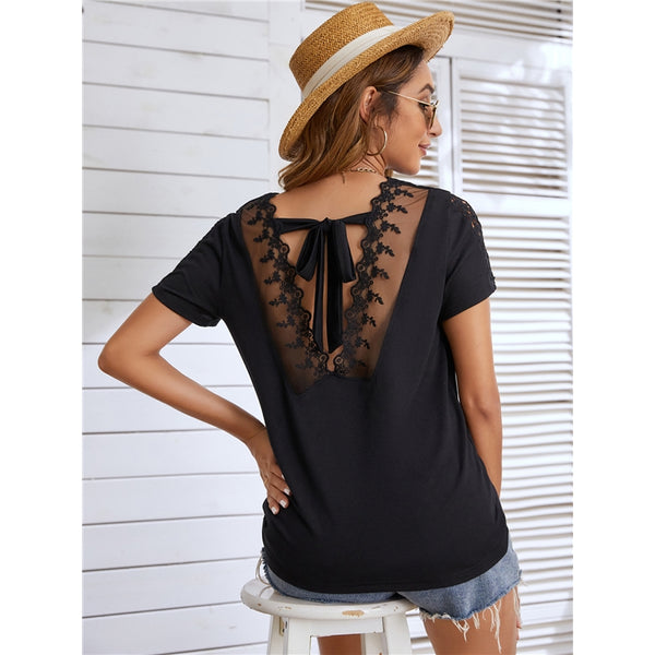 Black Tee with Lace Back