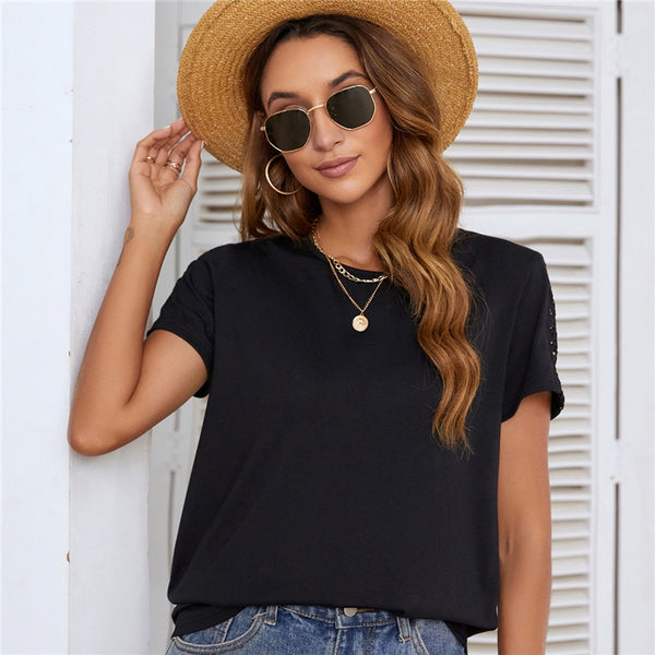 Black Tee with Lace Back